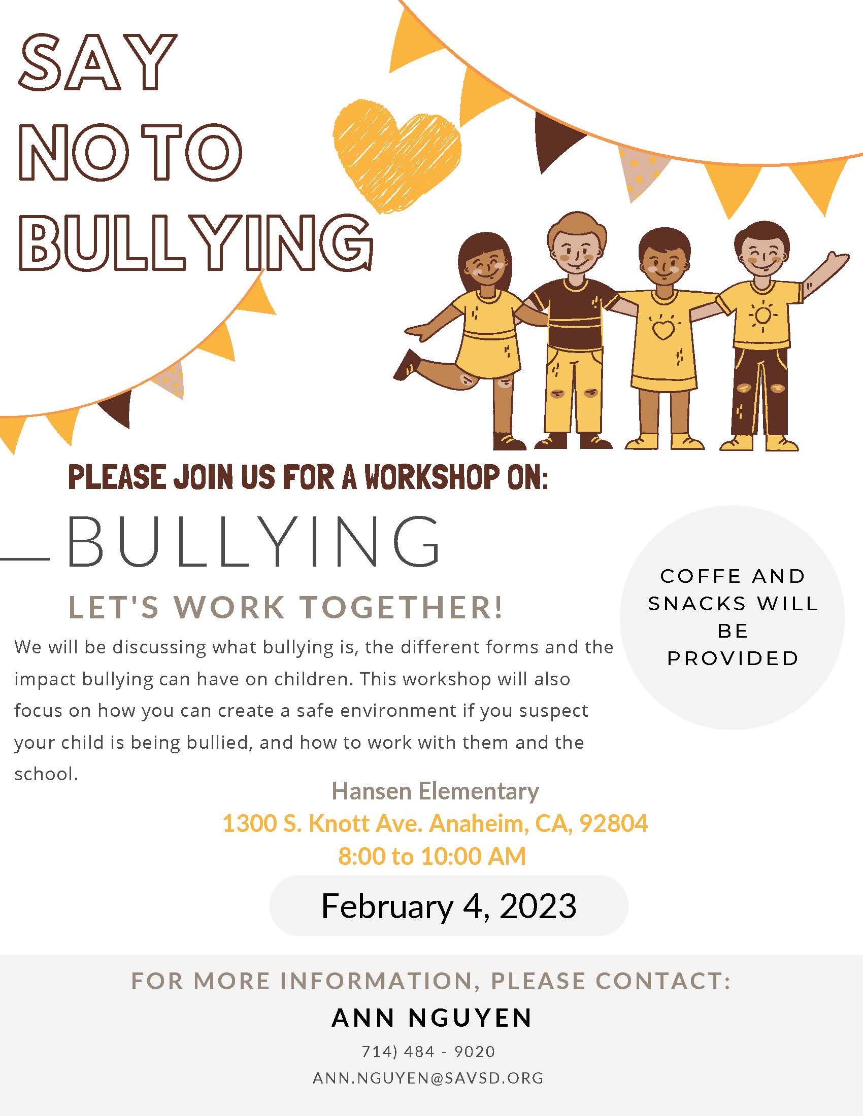 Parent Workshop on Saying NO to Bullying